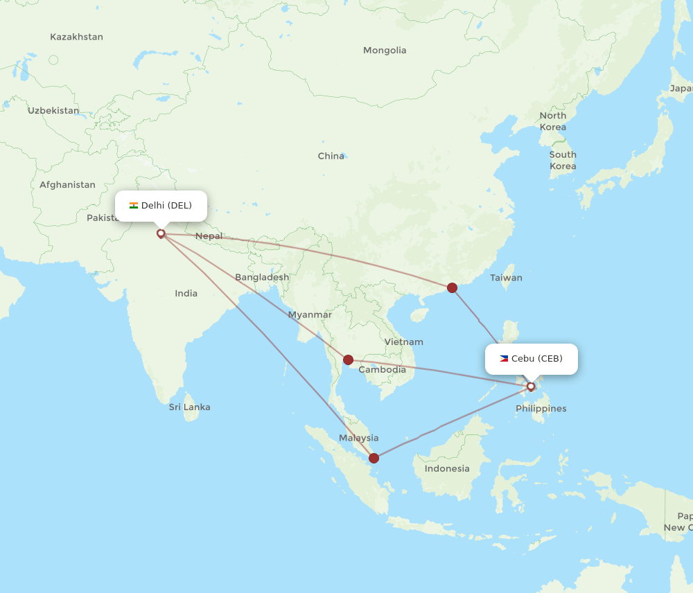 DEL-CEB flight routes