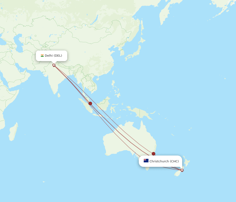 DEL-CHC flight routes