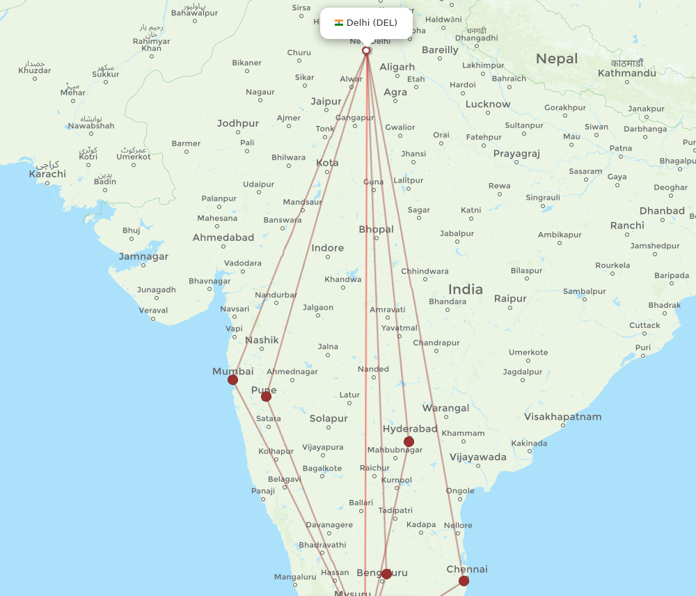 DEL to CJB flights and routes map