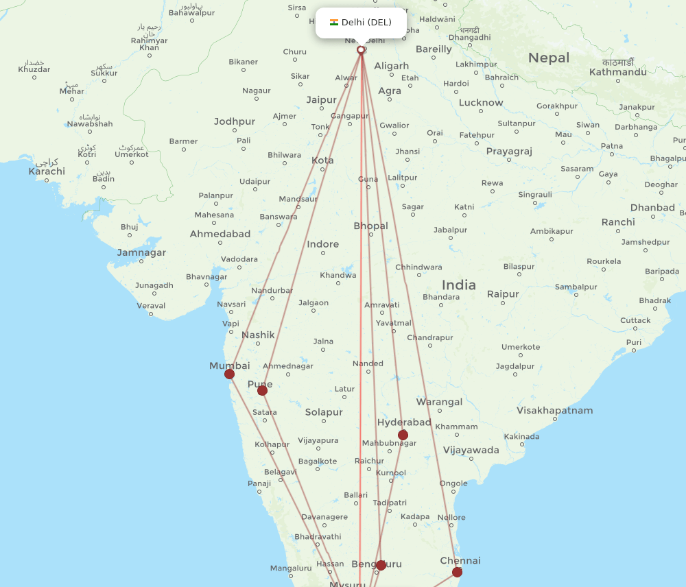 DEL-CJB flight routes