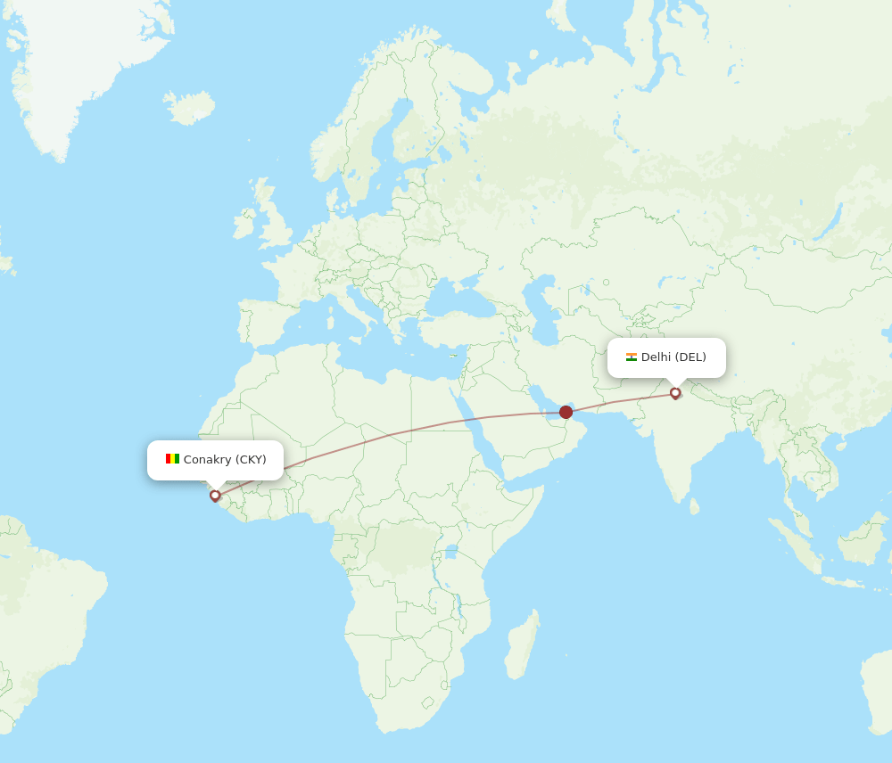 DEL to CKY flights and routes map