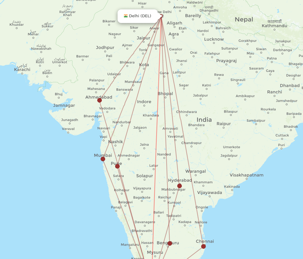 DEL-COK flight routes