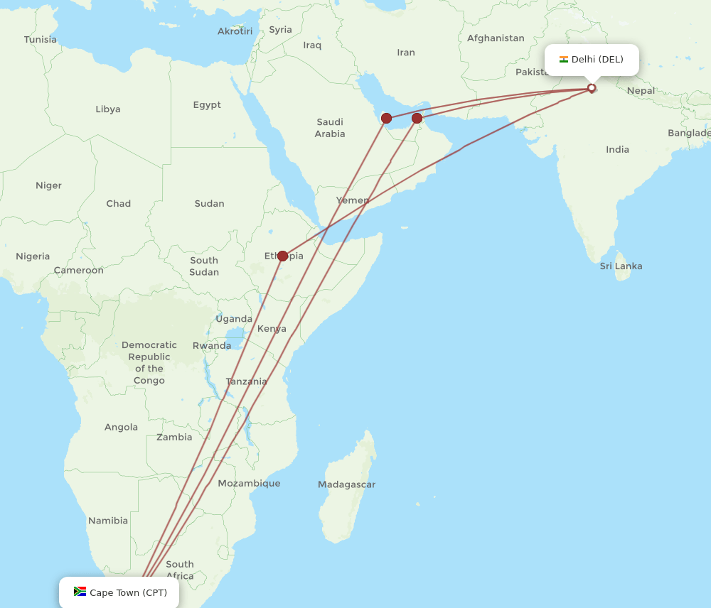 DEL-CPT flight routes