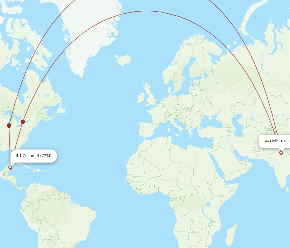 DEL-CZM flight routes