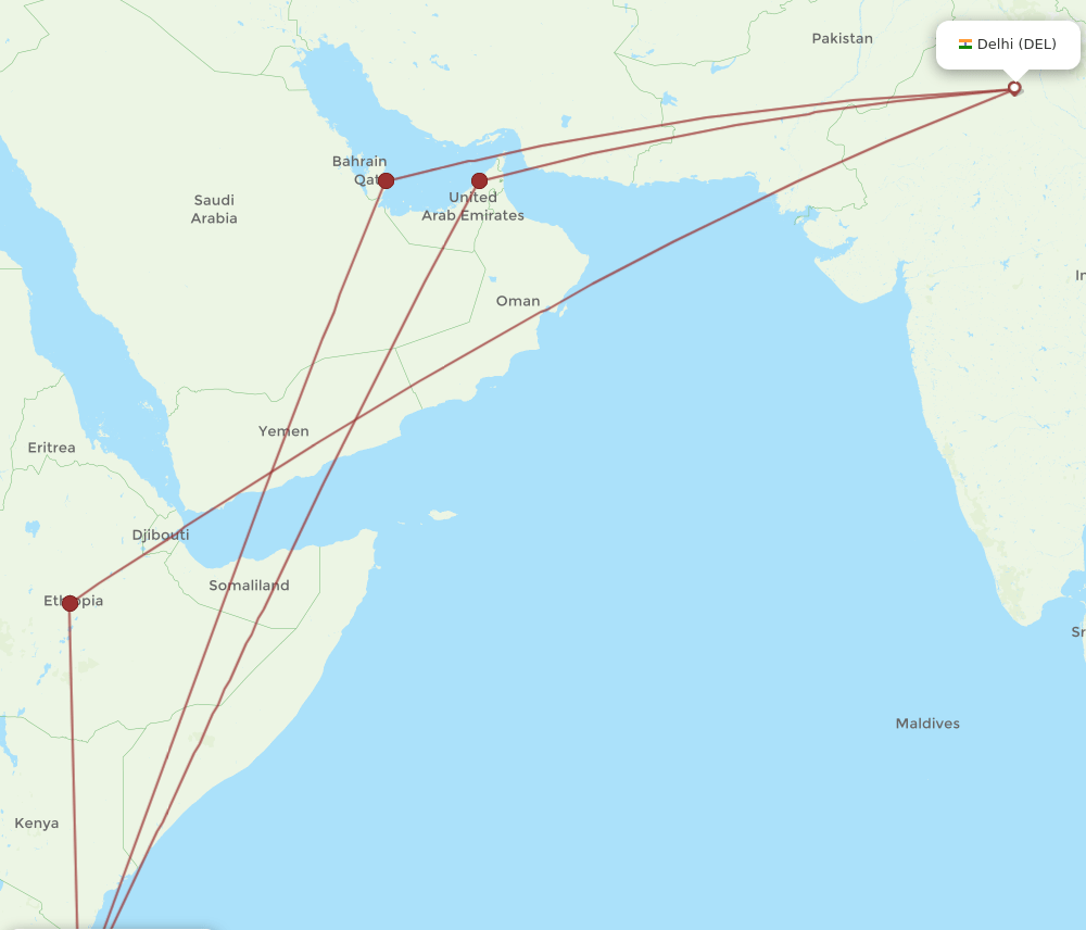 DEL to DAR flights and routes map