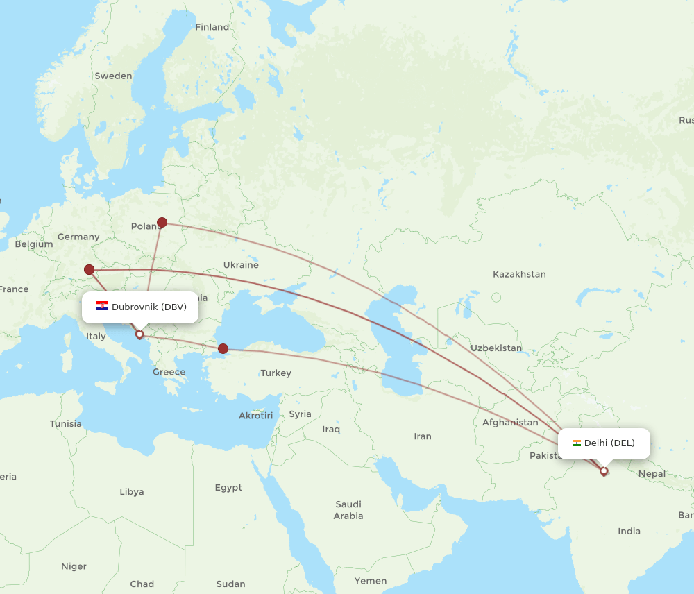 DEL-DBV flight routes