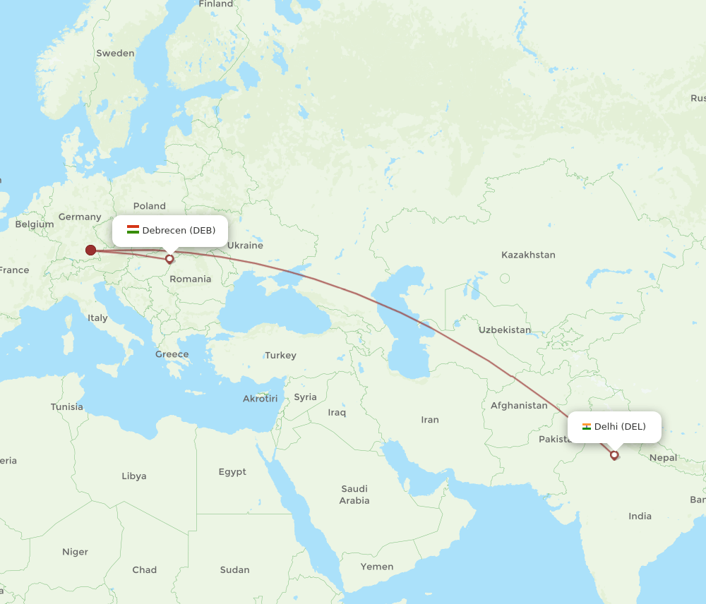 DEB to DEL flights and routes map