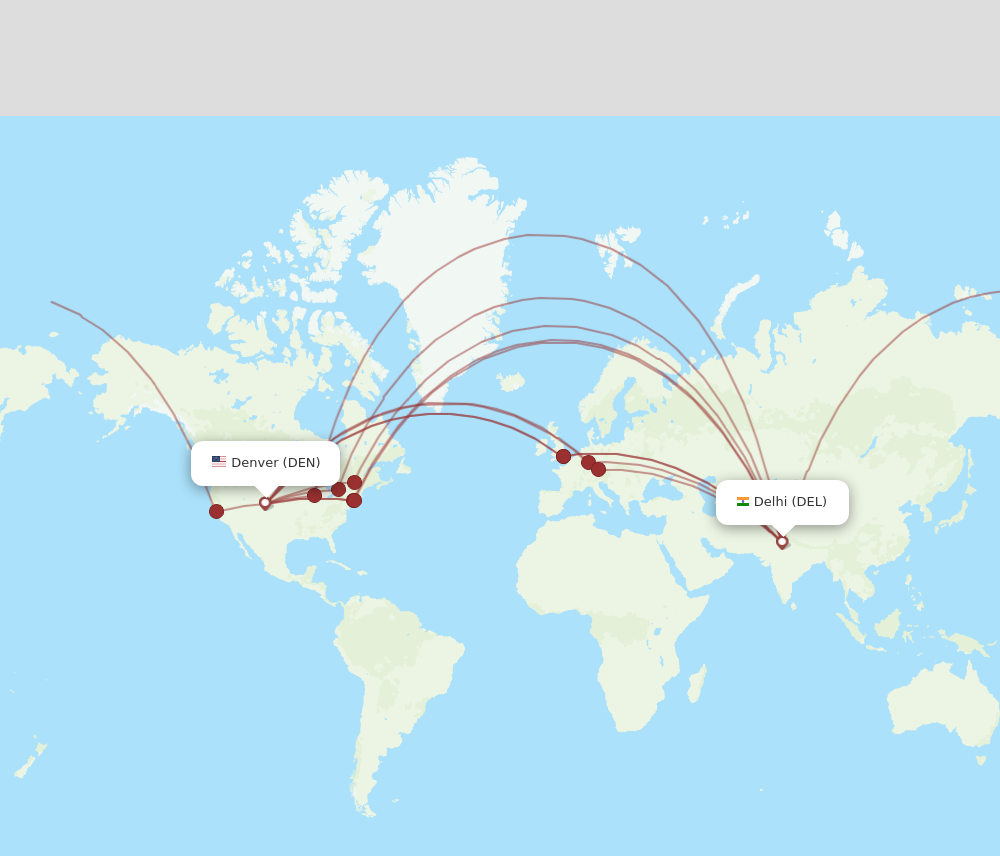 DEL to DEN flights and routes map