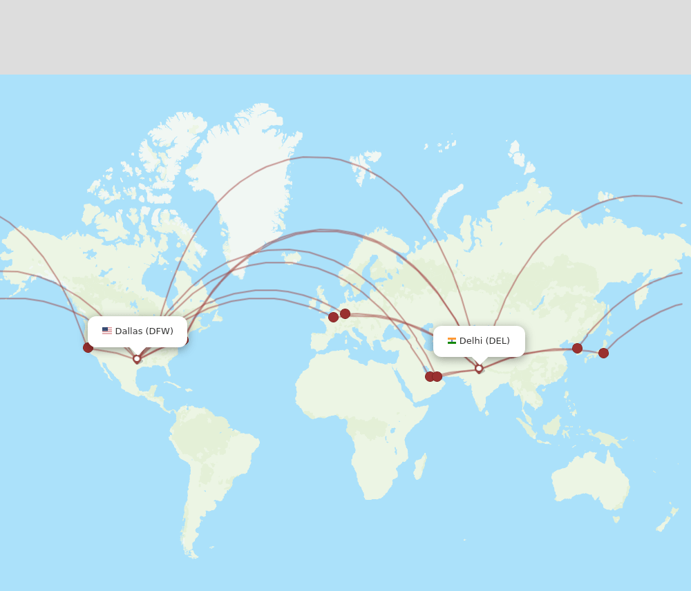 DEL to DFW flights and routes map