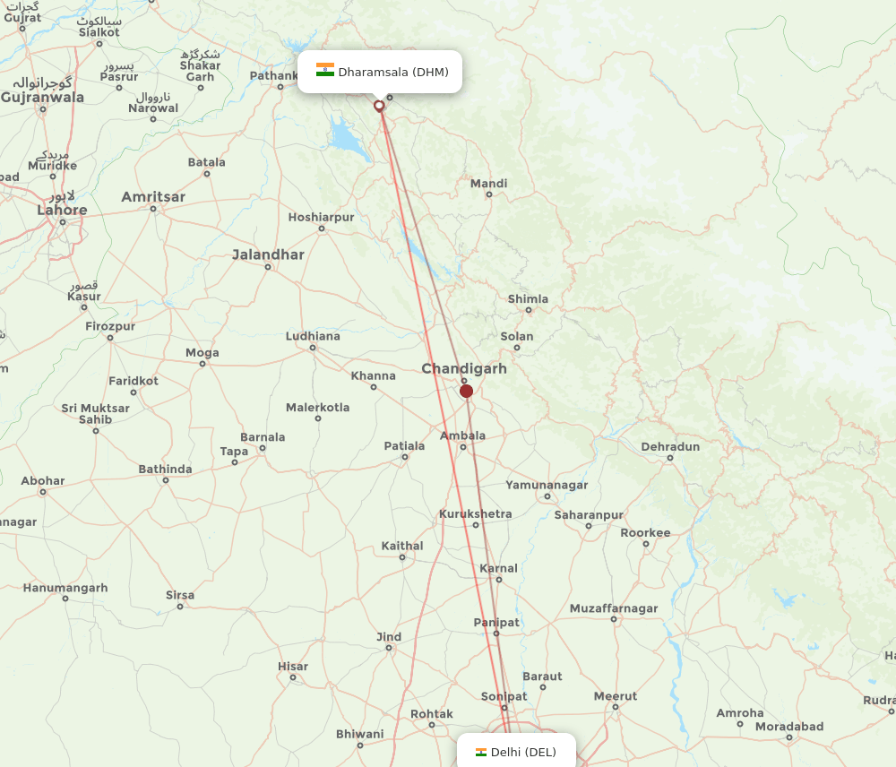 DEL-DHM flight routes