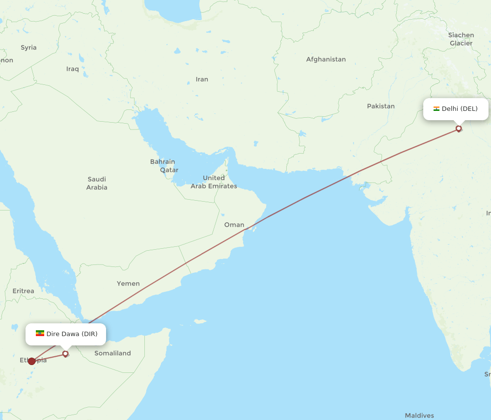 DEL-DIR flight routes