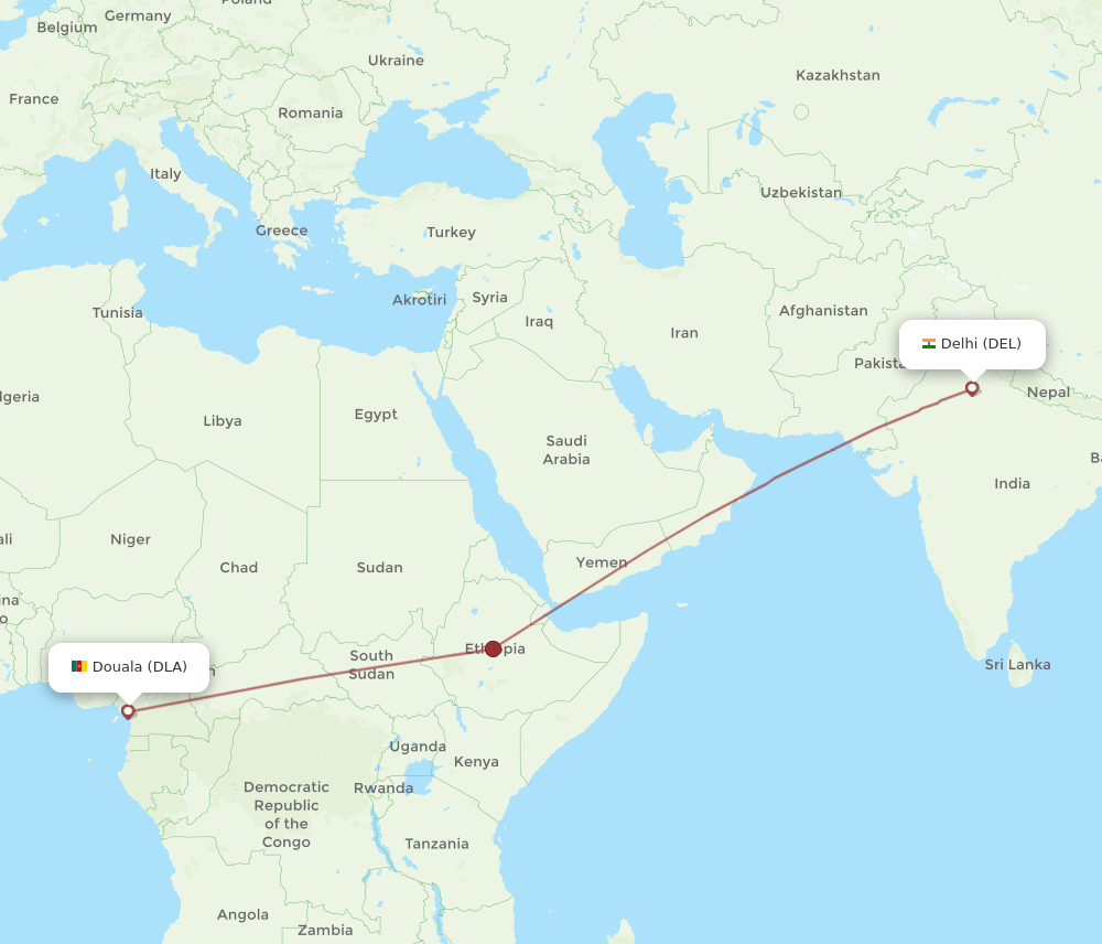 DEL-DLA flight routes