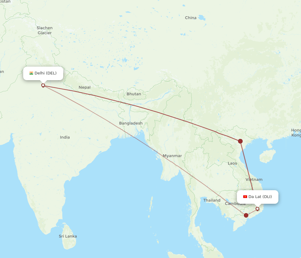 DEL-DLI flight routes