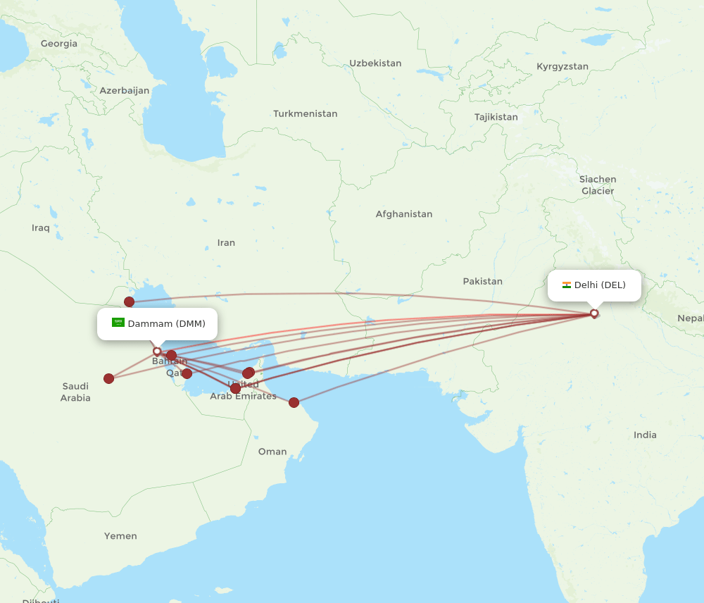 DEL-DMM flight routes