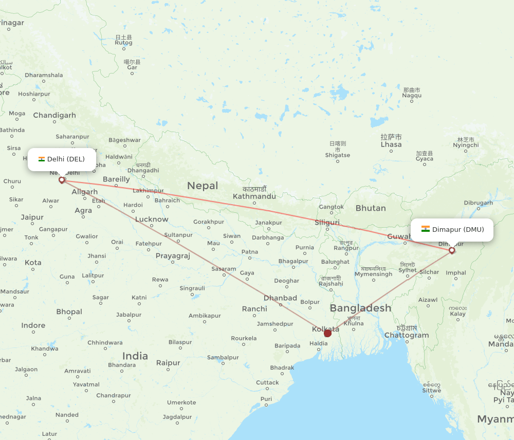 DEL-DMU flight routes