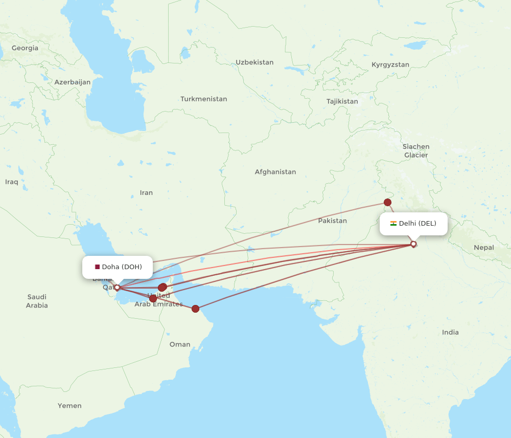 DEL-DOH flight routes