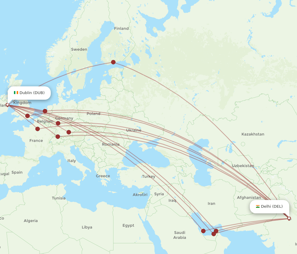 DEL-DUB flight routes
