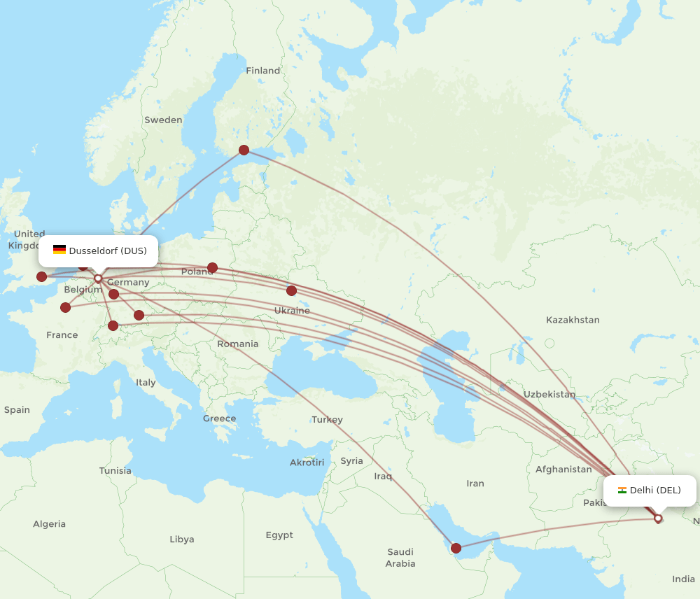 DEL-DUS flight routes