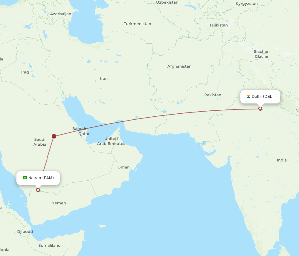 DEL-EAM flight routes
