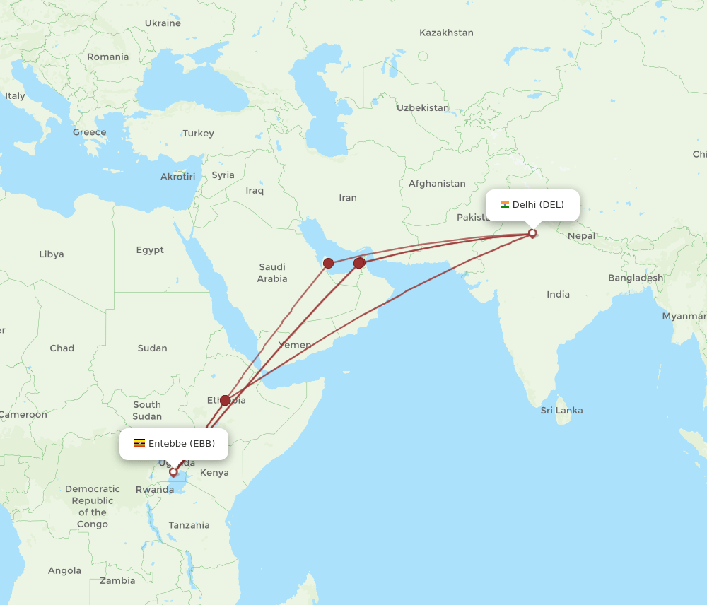 DEL-EBB flight routes