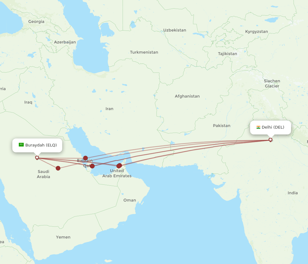 DEL-ELQ flight routes