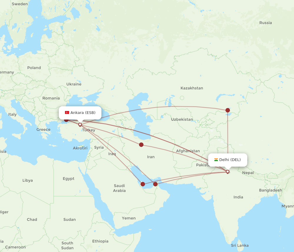 DEL-ESB flight routes