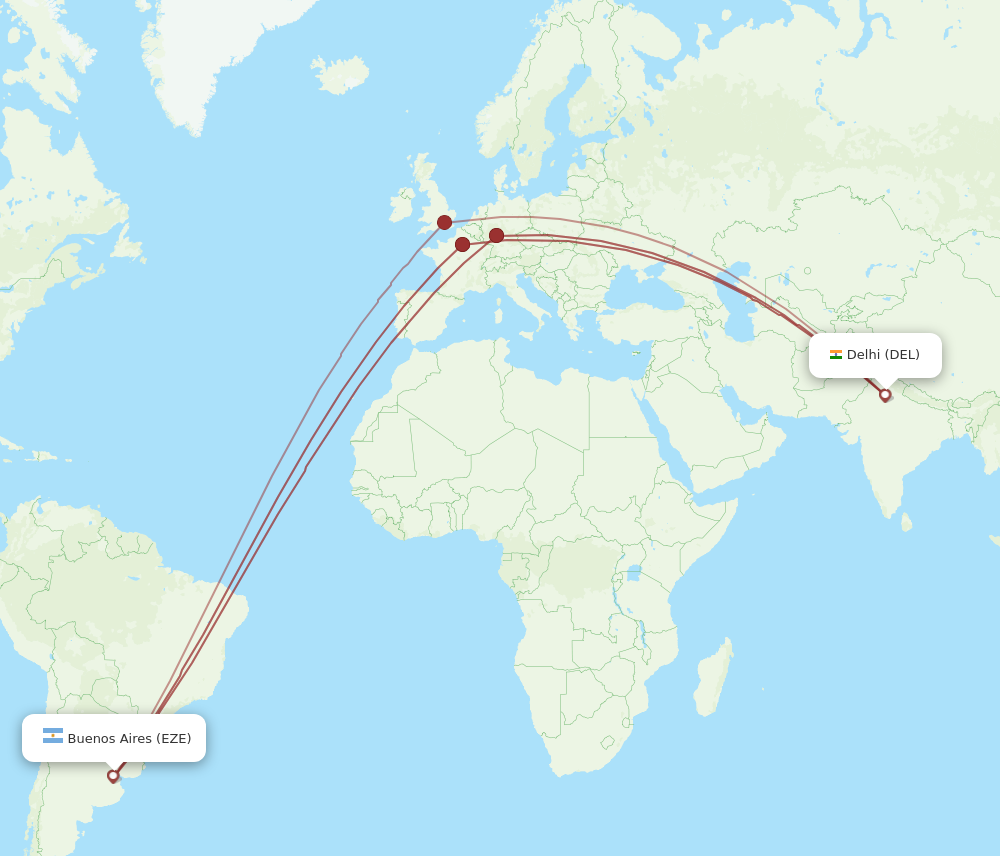 DEL to EZE flights and routes map