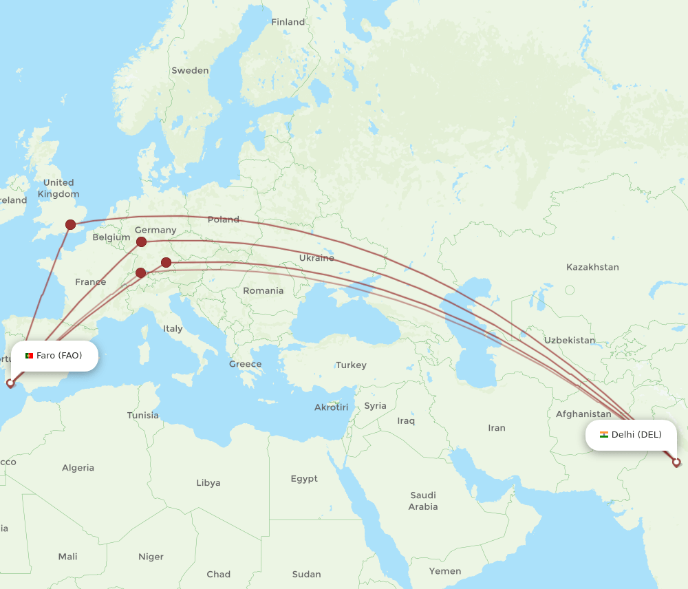 DEL-FAO flight routes
