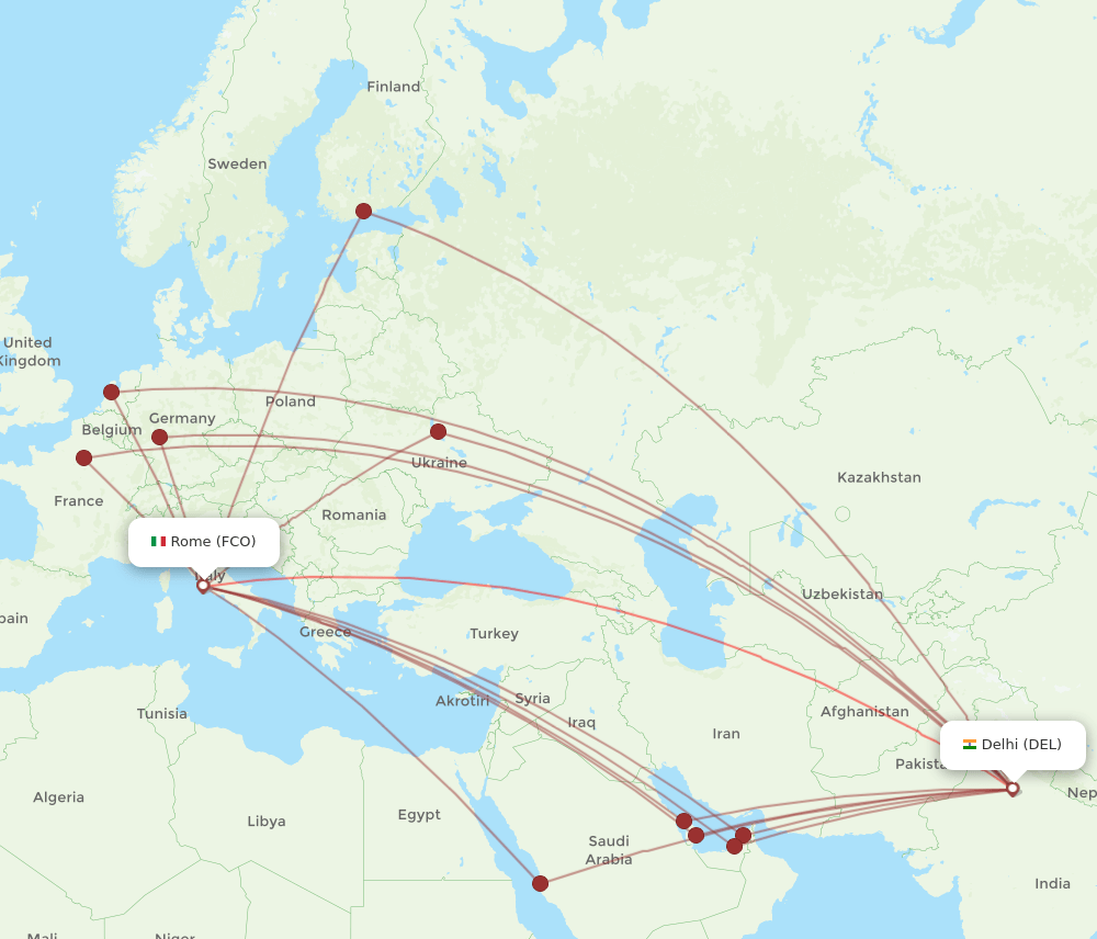 DEL to FCO flights and routes map