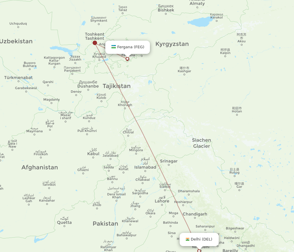 DEL-FEG flight routes