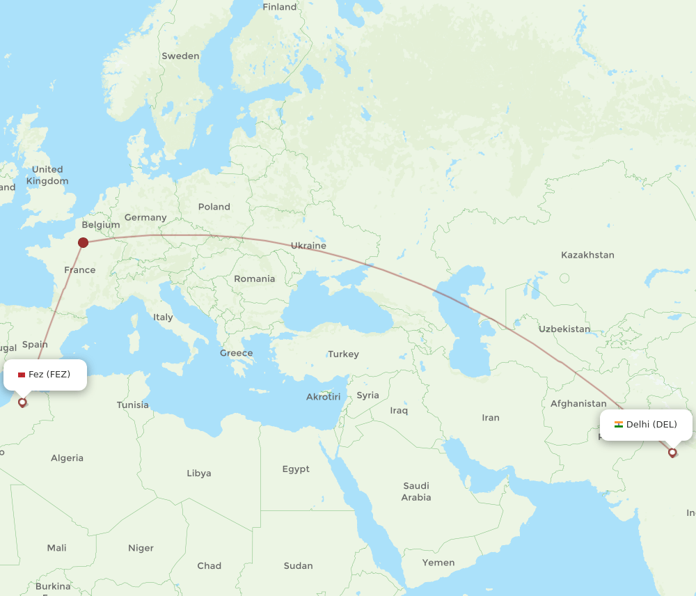 DEL-FEZ flight routes