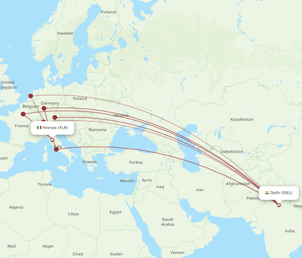 DEL to FLR flights and routes map