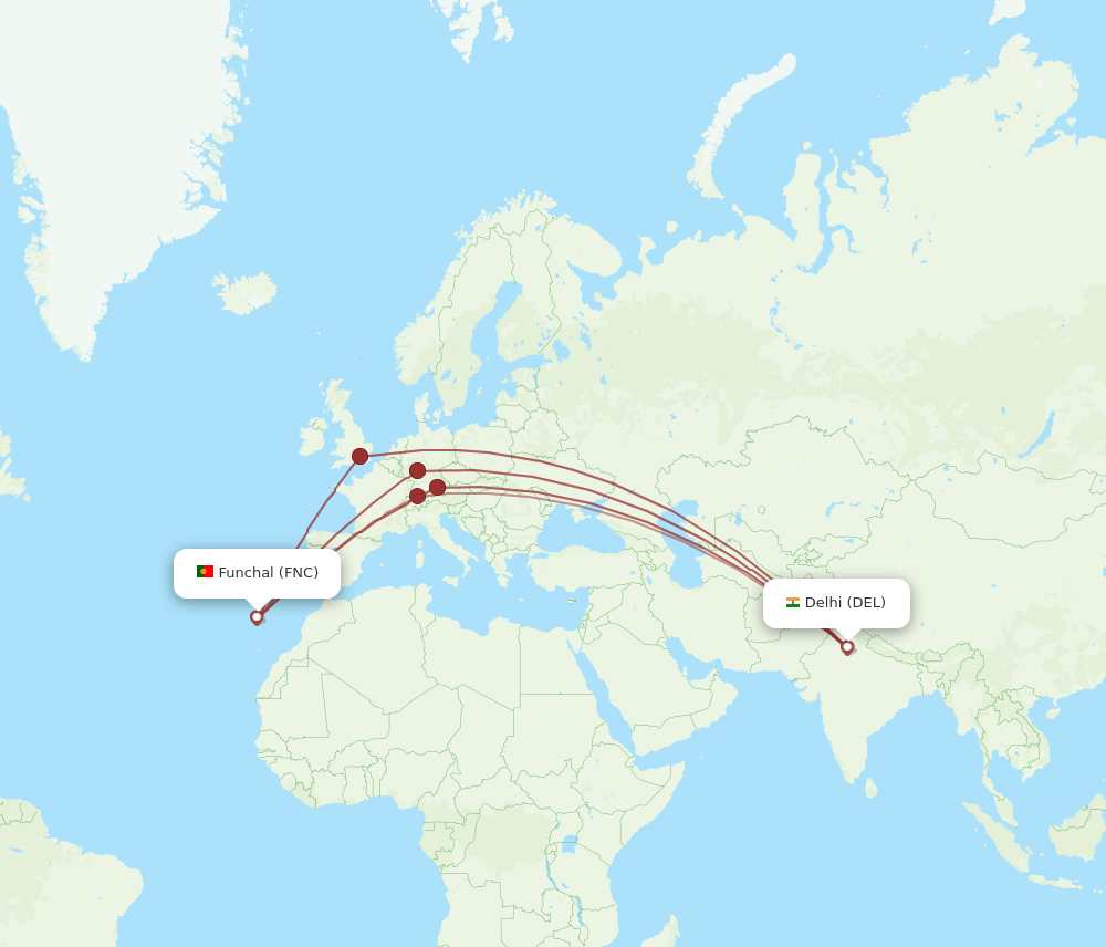 DEL-FNC flight routes