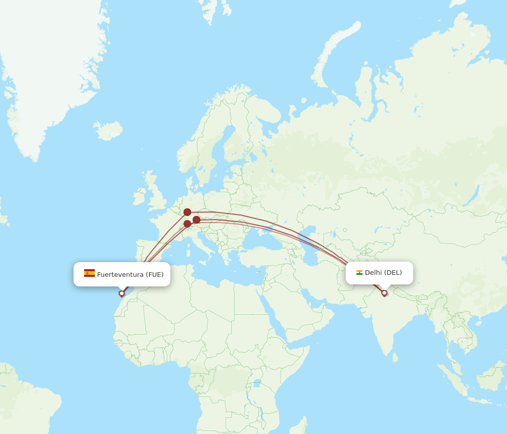 DEL-FUE flight routes