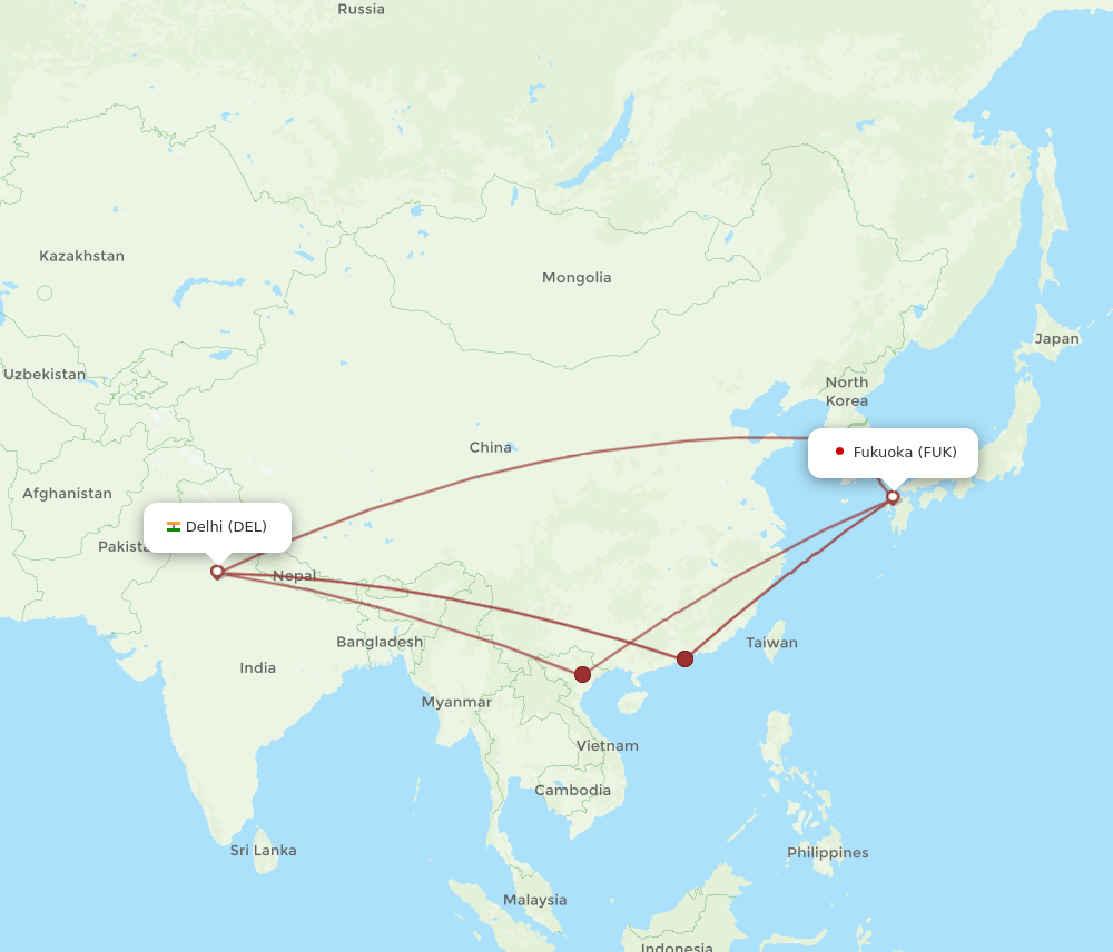 DEL-FUK flight routes