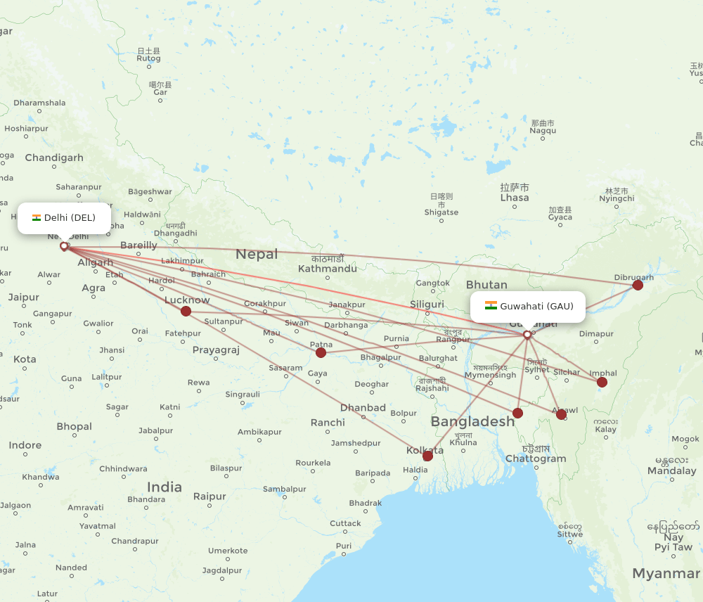 DEL-GAU flight routes