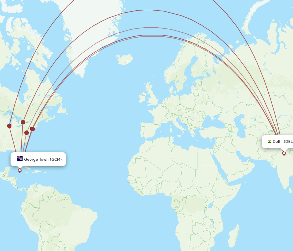 DEL to GCM flights and routes map