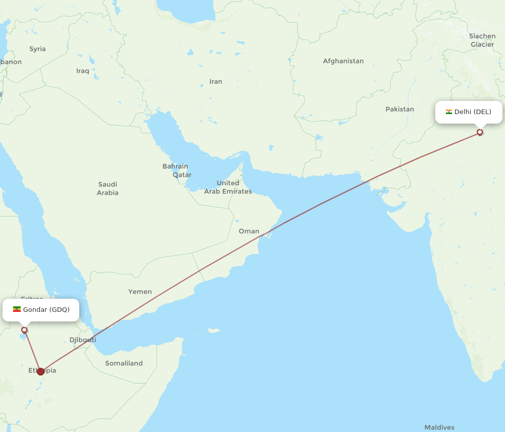 DEL to GDQ flights and routes map