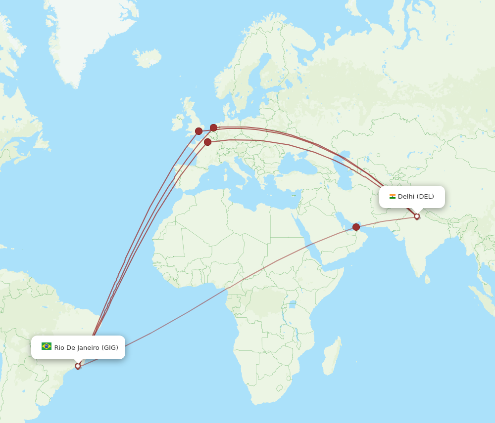 DEL to GIG flights and routes map