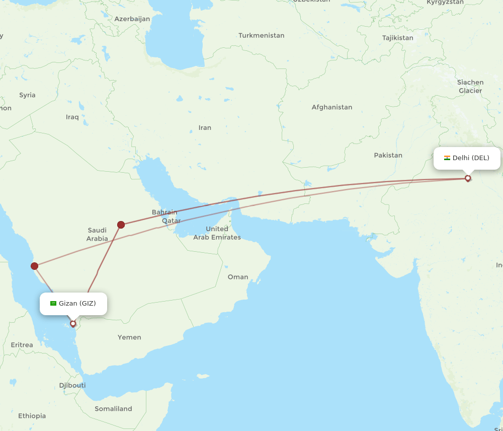 DEL-GIZ flight routes