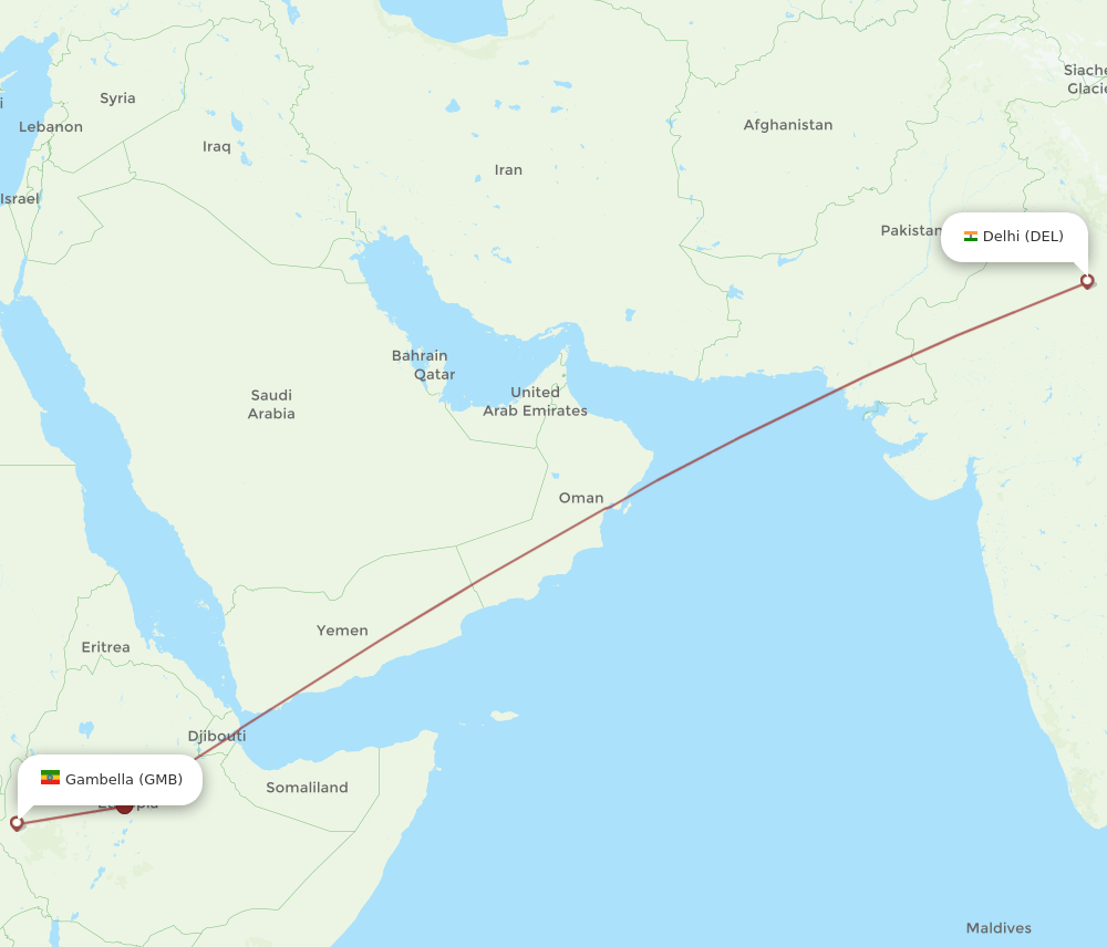 DEL to GMB flights and routes map