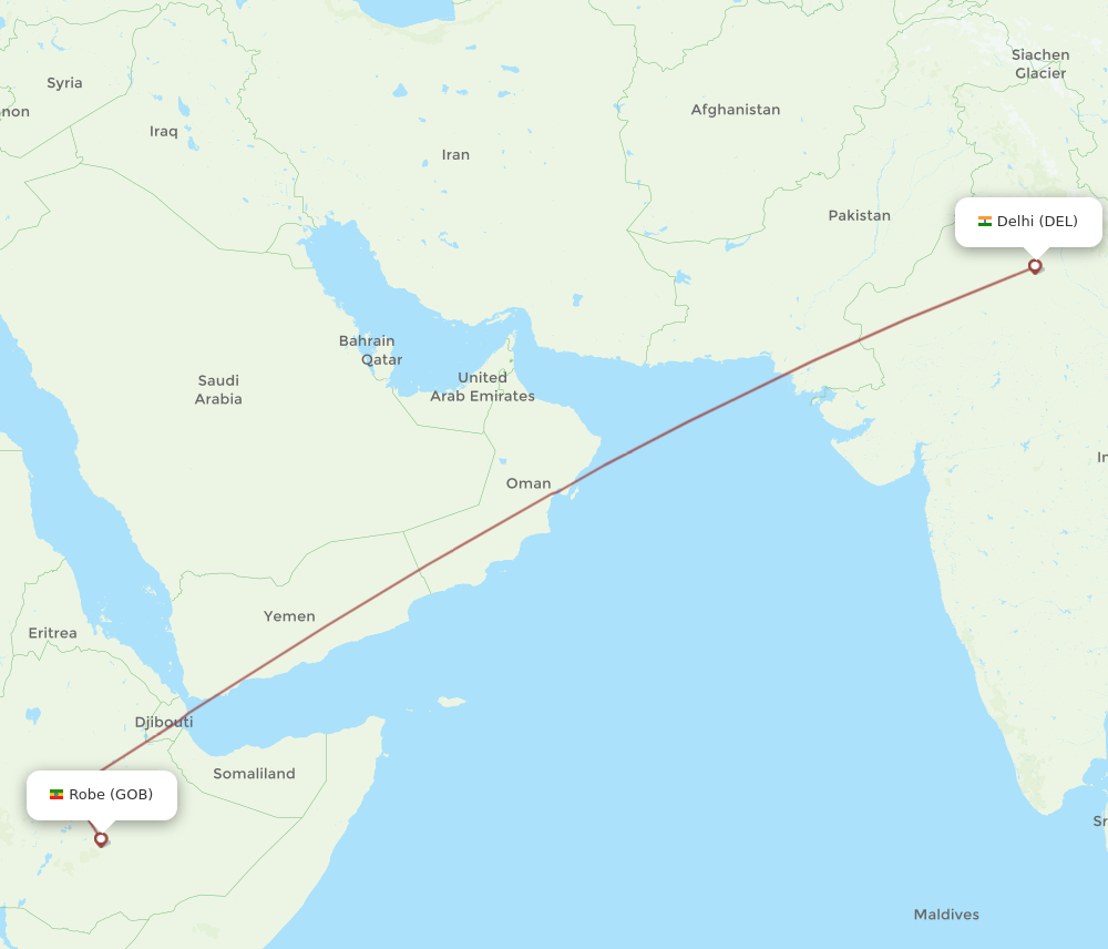 DEL to GOB flights and routes map