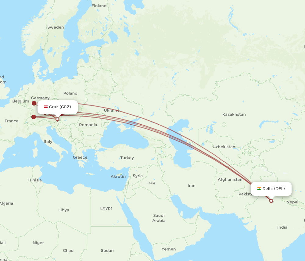 DEL-GRZ flight routes