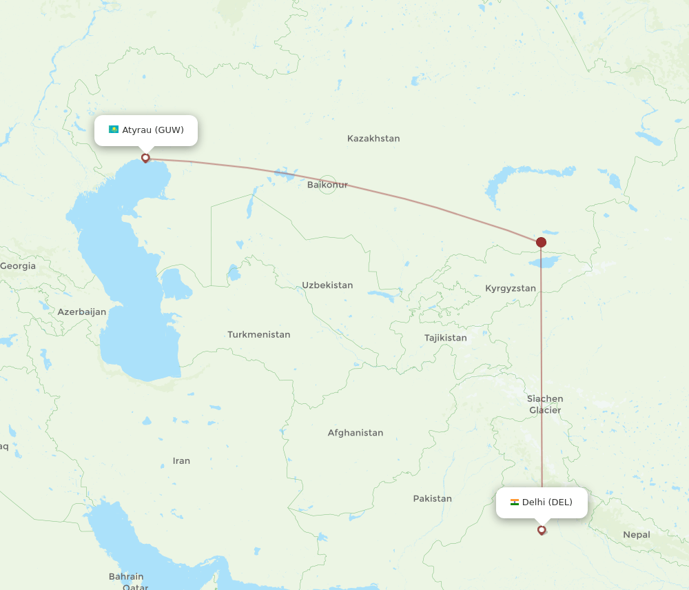 DEL-GUW flight routes