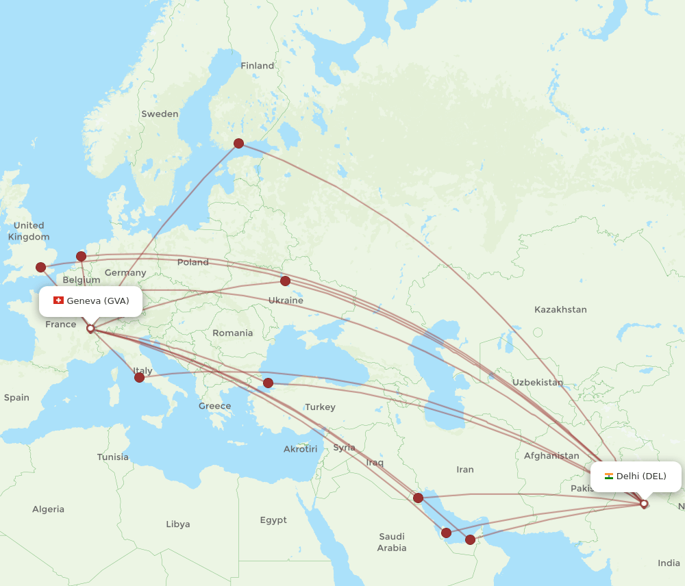 DEL-GVA flight routes