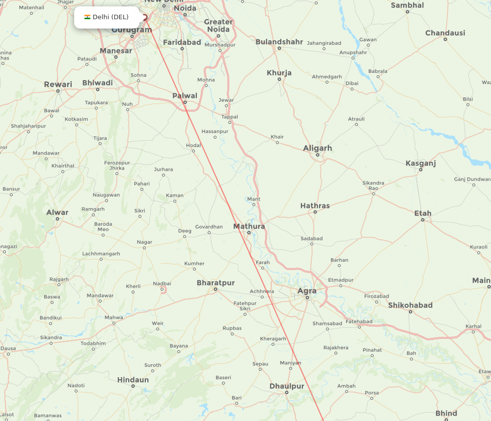 DEL to GWL flights and routes map