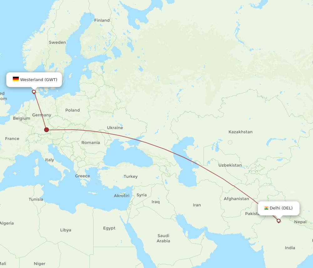 DEL-GWT flight routes