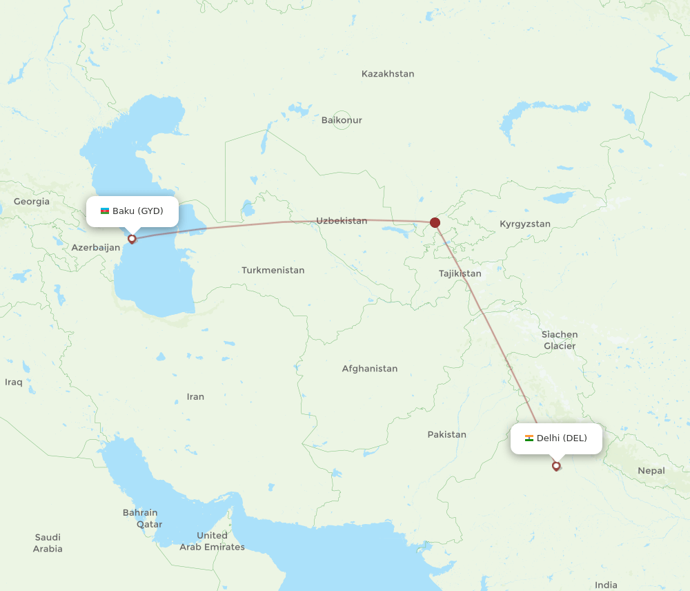DEL-GYD flight routes