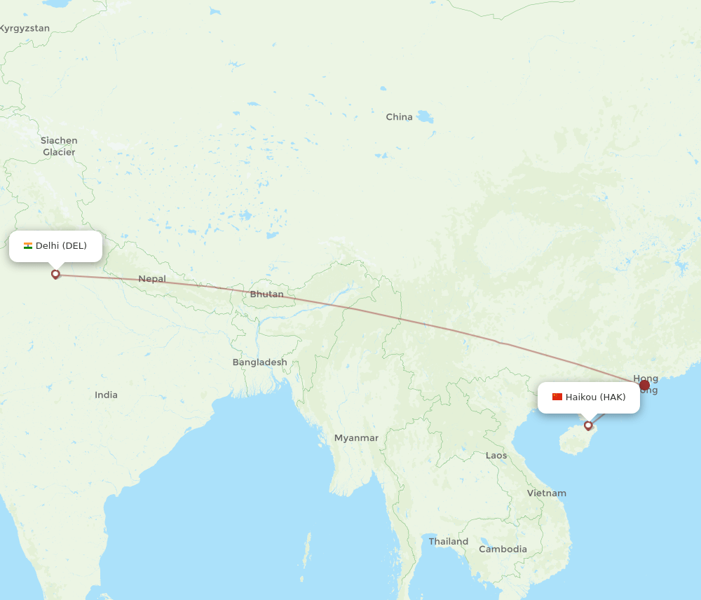 DEL-HAK flight routes