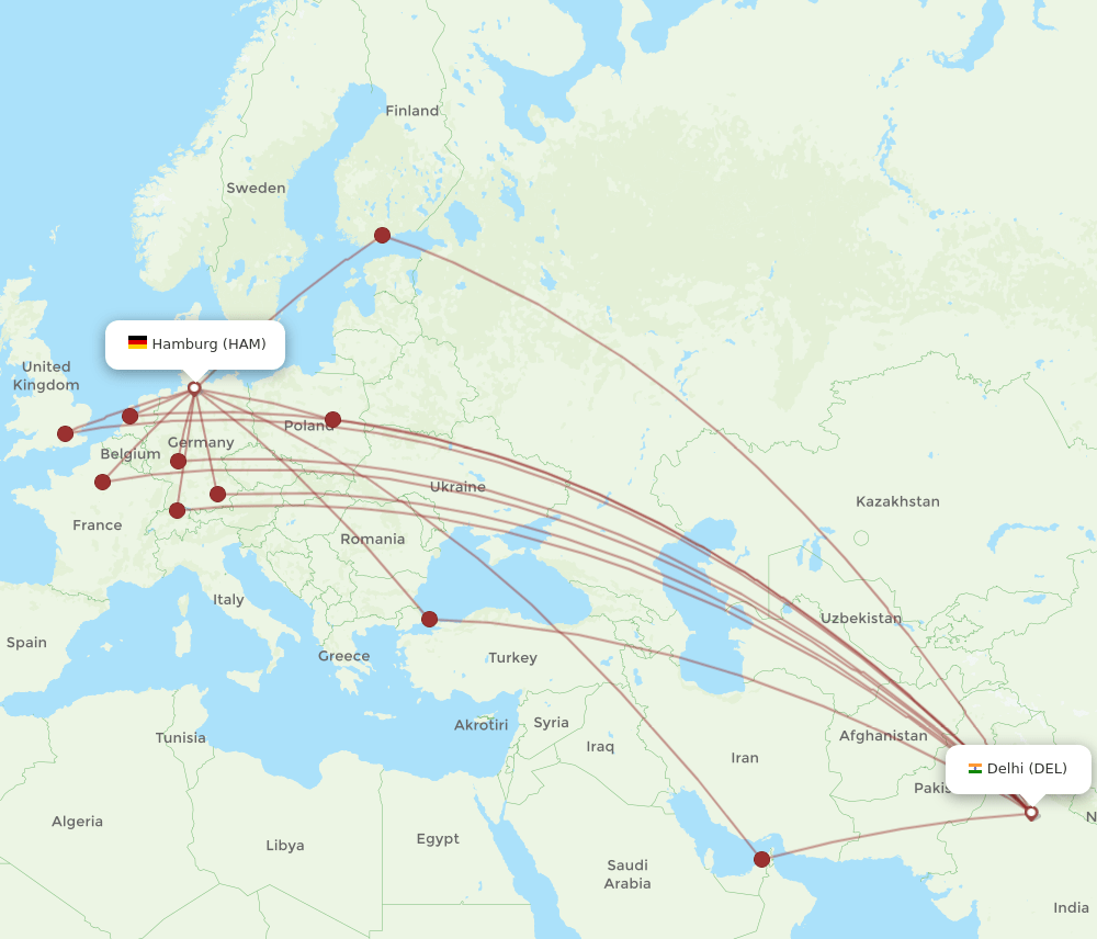 DEL-HAM flight routes